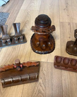 Lotto 5 Portapipe Vintage in Legno e Cuoio