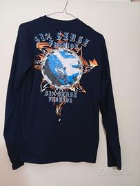 Maglietta blu cotone-maniche lunghe uomo