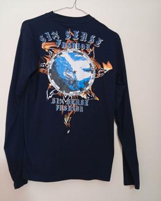 Maglietta blu cotone-maniche lunghe uomo