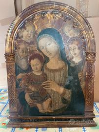 Tavola in legno madonna con bambine e angeli
