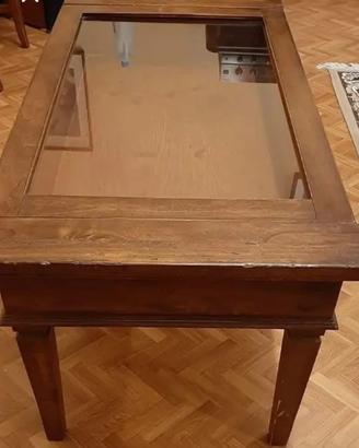 Tavolino da salotto in legno massello e vetro