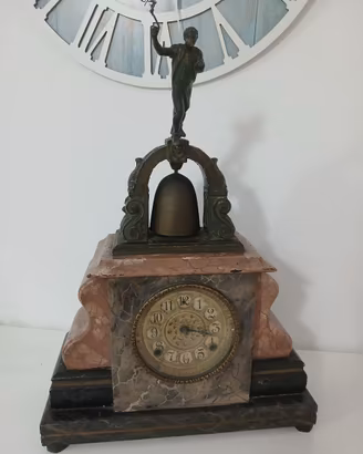 Antico Orologio Camino Parigina Legno Dipinto Scul