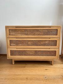 Cassettiera legno olmo e rattan TIKAMOON