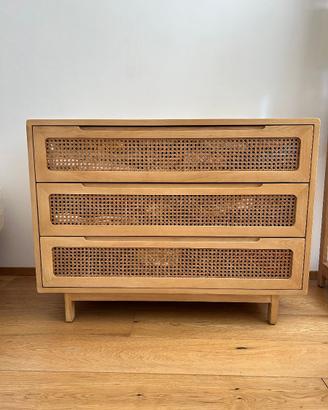 Cassettiera legno olmo e rattan TIKAMOON