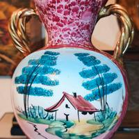 Vaso maiolica a due manici dorati Fiorentino dipin