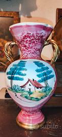 Vaso maiolica a due manici dorati Fiorentino dipin
