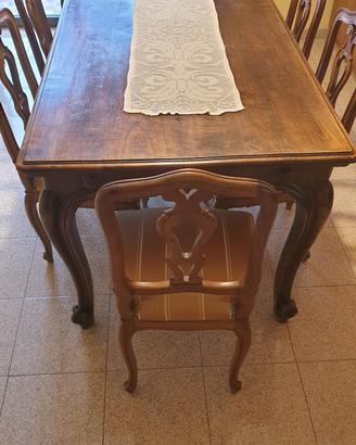 tavolo barocco con prolunghe e 6 sedie