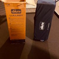 Lettino Chicco blu con bassinet e rialzo da tavolo