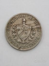 Moneta 5 Centavos 1946 Cuba Argento
