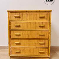 Cassettiera vintage vimini bambù rattan 5 cassetti
