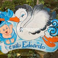 Cicogna annuncio nascita in legno