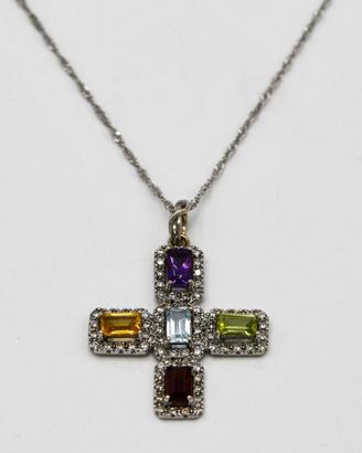 Collana oro bianco 18 kt con Croce di pietre E.231
