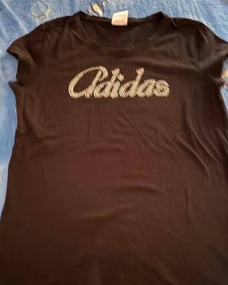 T-shirt donna Adidas nera con strass