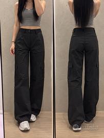 Pantaloni cargo neri wide leg
