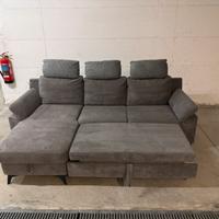 Divano angolo con letto in tessuto grigio