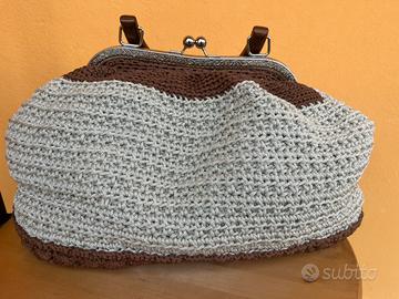 Borsa artigianale ghiaccio argentato e marrone