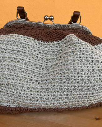 Borsa artigianale ghiaccio argentato e marrone