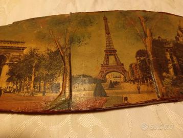 Antico Quadro in legno con pitture anni 70 Parigi
