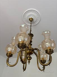 Lampadario vetro e ottone