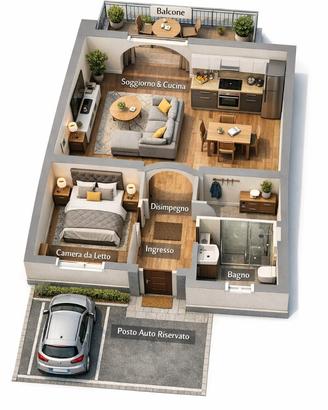 Comodo bilocale con posto auto e balcone