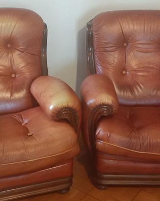 Coppia poltrone vintage vera pelle e legno anni 70