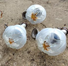 3 Lampade Sospensione Vetro Murano Stile Mazzega