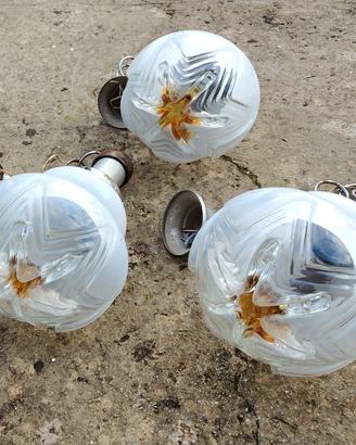 3 Lampade Sospensione Vetro Murano Stile Mazzega