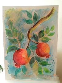 dipinto acquerello melograni 35x24,5 cm