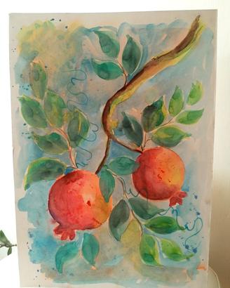 dipinto acquerello melograni 35x24,5 cm