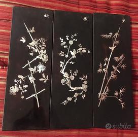 Pannelli legno laccato con intarsio in madreperla