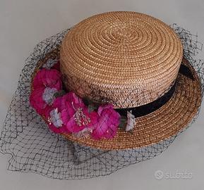 Cappello Paglietta (Boater) in paglia con Fiori