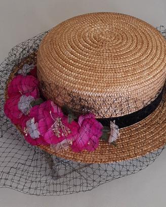 Cappello Paglietta (Boater) in paglia con Fiori