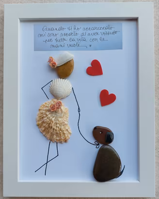quadretto con sassi e conchiglie -arte decorativa 