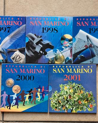 5x Divisionali S. Marino dal 1997 al 2001, monete