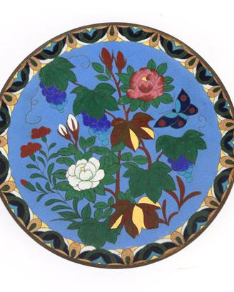 Piatto in Rame Decorato a Smalti Cloisonné 1910ca