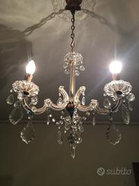 Lampadario 3 luci a gocce di cristallo