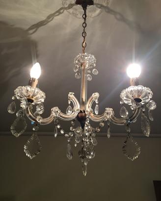 Lampadario 3 luci a gocce di cristallo