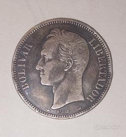 Moneta Argento 5 Bolivares Venezuela 1912