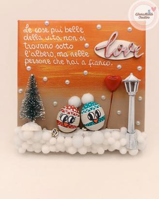 Quadretto natalizio con sassi dipinti - Gufetti 
