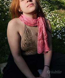 Pashmina / sciarpa media in cotone stampato – rosa