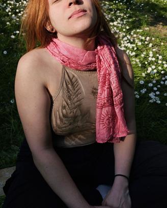 Pashmina / sciarpa media in cotone stampato – rosa