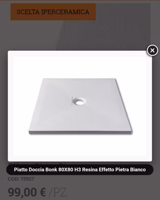 Piatto Doccia 80 x 80 h 3 cm Bianco