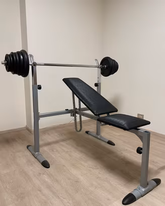 Panca pesi con supporti bilanciere e leg curl