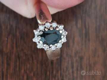 Anello oro 14 ct/ zaffiro/brillanti