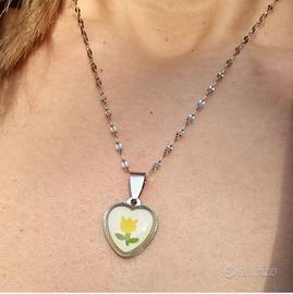 Collana collanina fiori veri acciaio