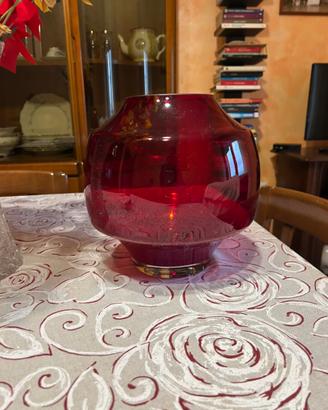 Vaso vetro rosso Ichendorf Milano. Anni 90. Vintag