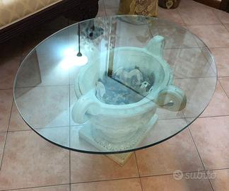 Tavolino ovale 90x75 cemento+cristallo per esterni