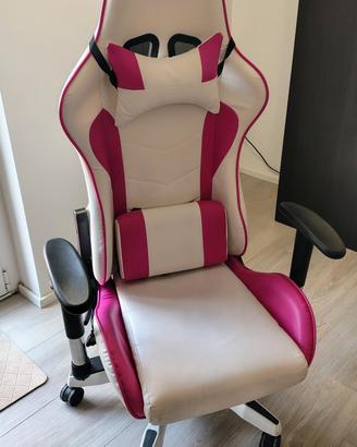 Sedia gamer rosa e bianca