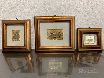 Set 3 quadretti anni 70 vintage su foglia d'oro