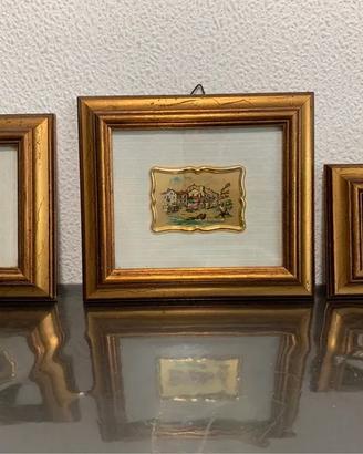 Set 3 quadretti anni 70 vintage su foglia d'oro